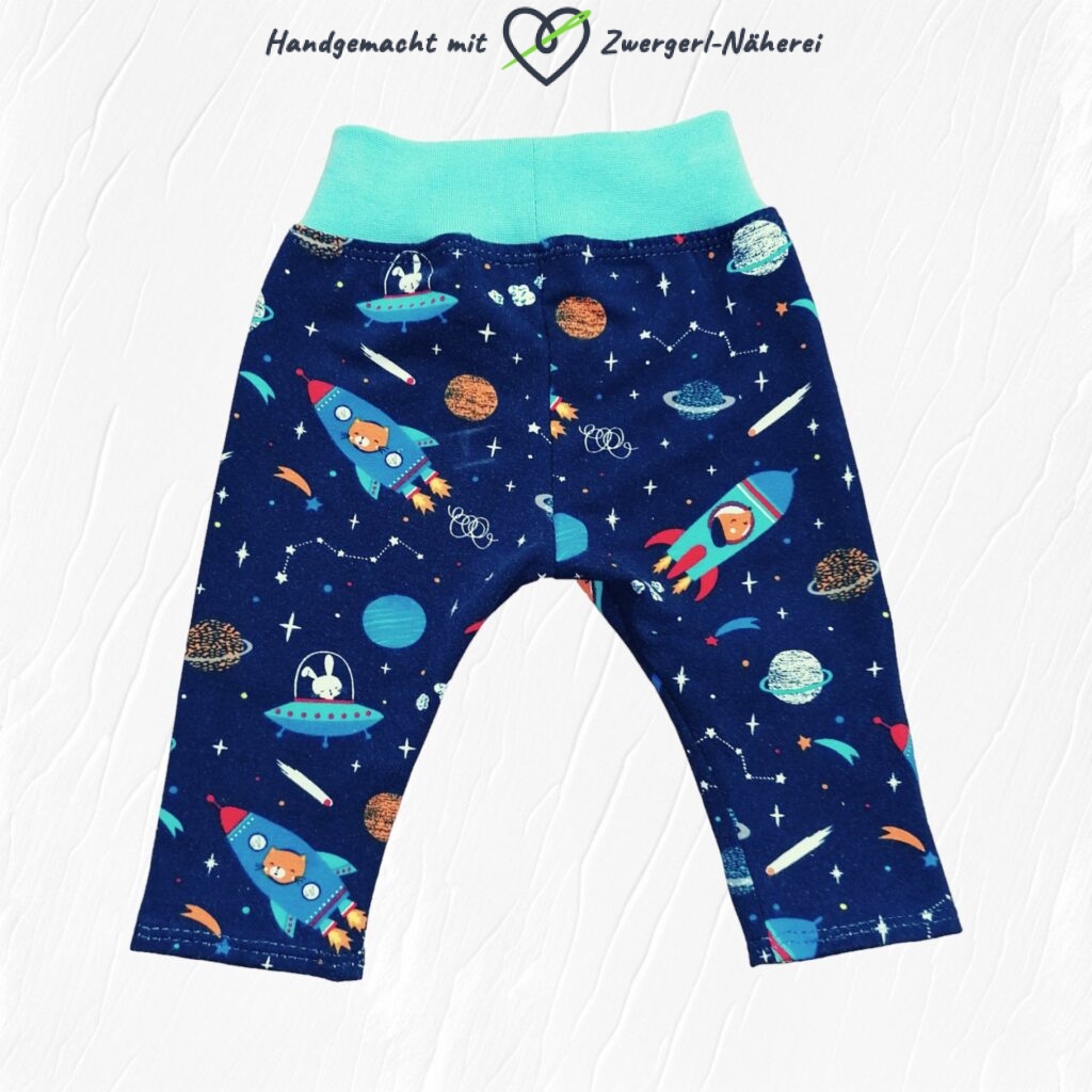 Kinder-Leggings blau mit Tieren im Weltall in Bio-Qualität