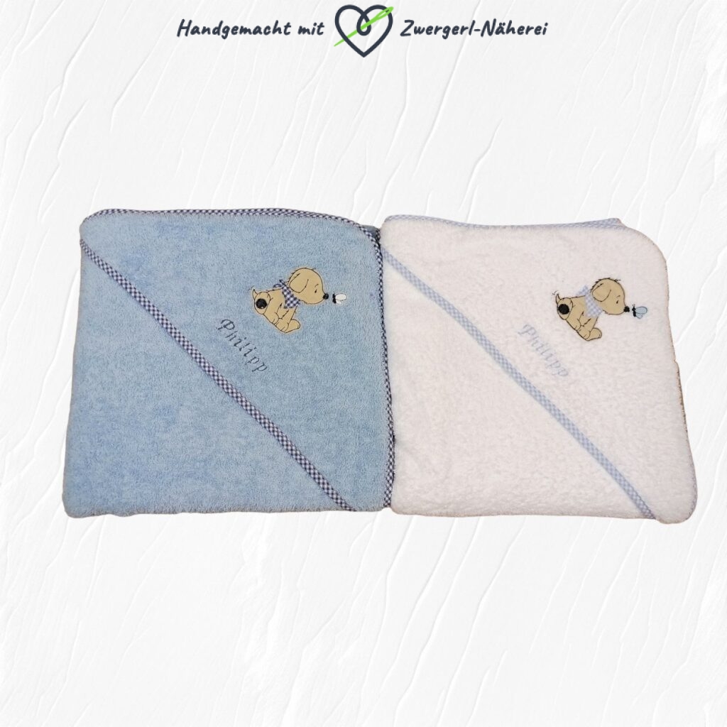 Geschenksackerl personalisierbar aus Jute mit Stickmotiven und Name des Babys und Spruch