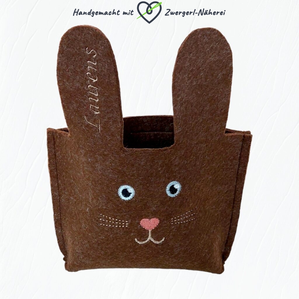 Osterkörbchen Osternest personalisierbar brauner Filz mit eingesticktem Namen handmade für Babys und Kinder
