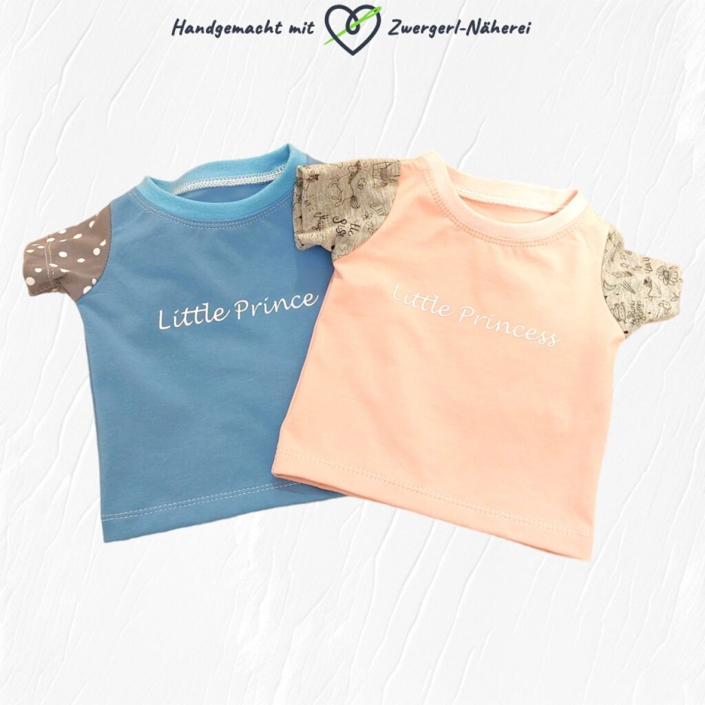 Kinder T-Shirt blau oder rosa mit weißem Plott Little Prince oder Little Princess handmade aus Baumwolle