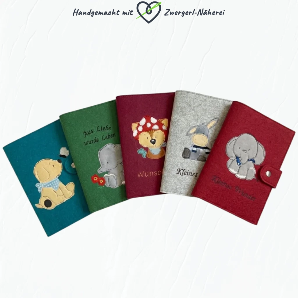 Eltern-Kind-Pass Hülle personalisiert diverse Farben und Stickmotive handmade in Österreich
